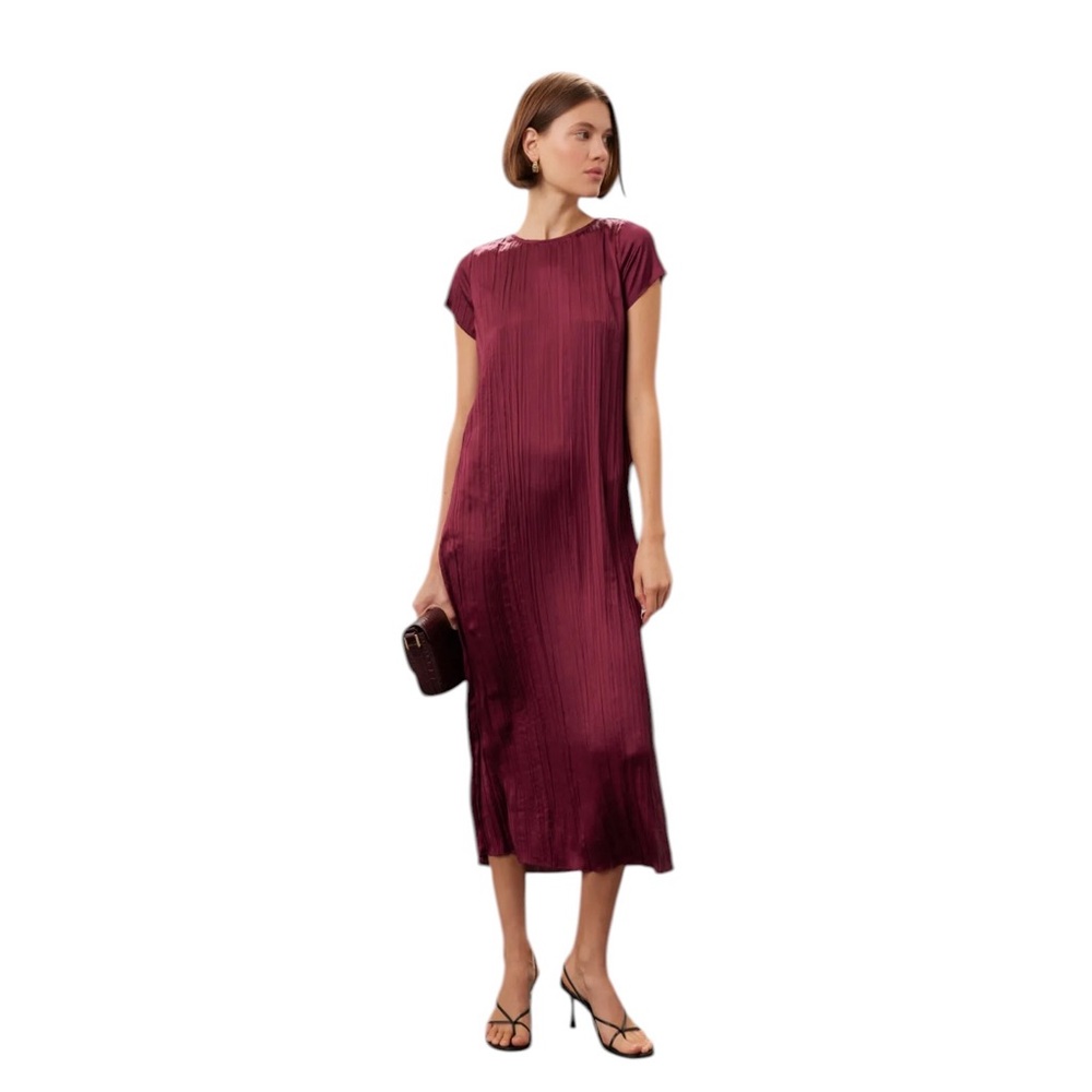 Madewell- Short Sleeve Slip Midi Dress Elegant Women's Burgundy Size XL